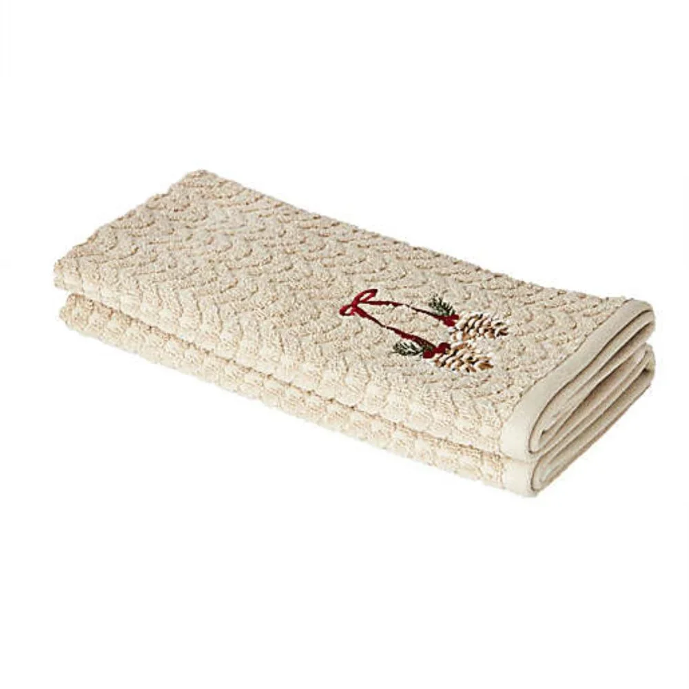🎄NWT Set/2 Winter Wonderland Christmas Hand Towels Embroidered Winter Pinecones